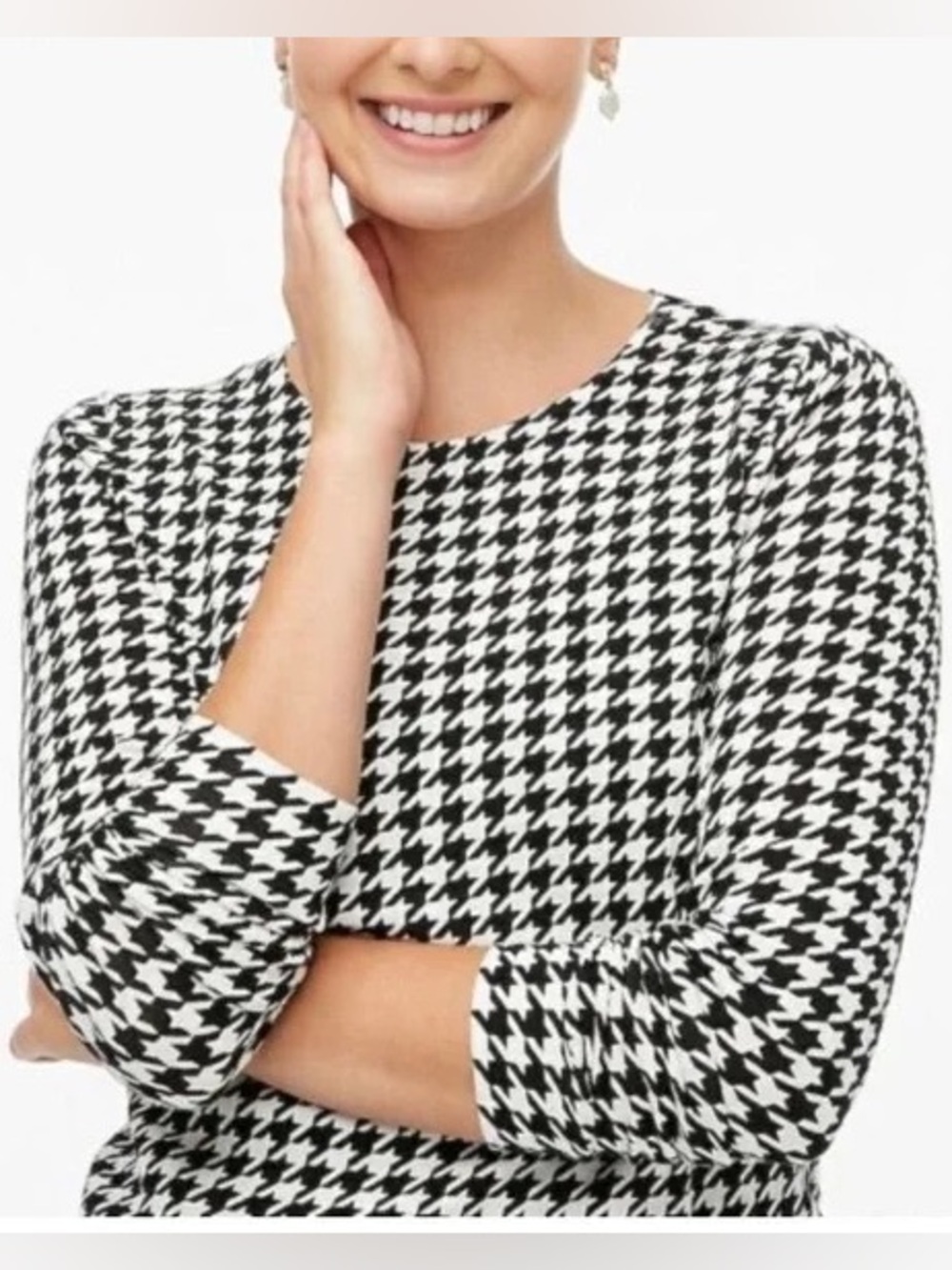 J. Crew Factory Teddie Black & White Houndstooth Sweater